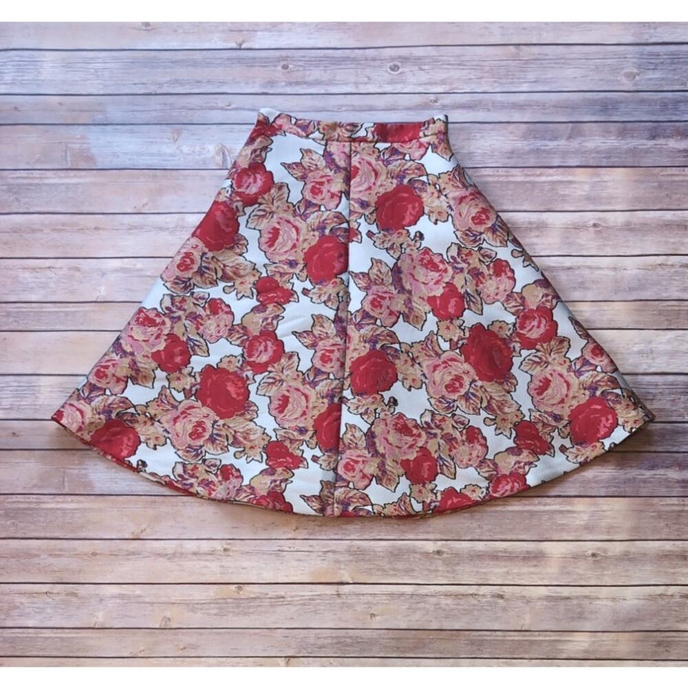 Rachel Antonoff Jacquard Red Rose Skirt - Size 00P **READ** [Anthropologie]